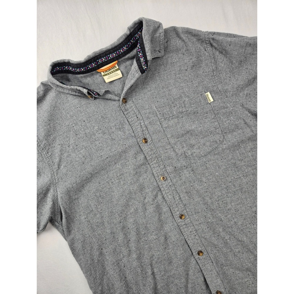 Dravus‎ Mens Grey Short Sleeve Button Down Shirt Size Large Linen Blend